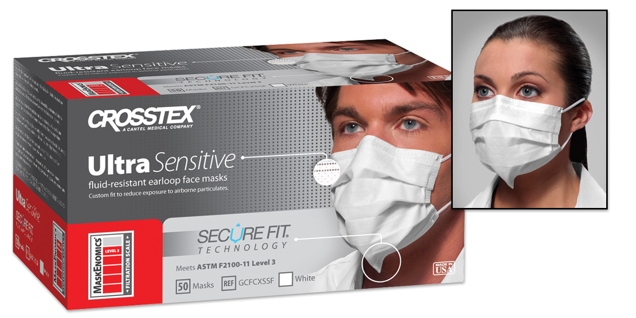 Ultra Sensitive Earloop Mask w/Secure Fit Level 3 White 50Bx