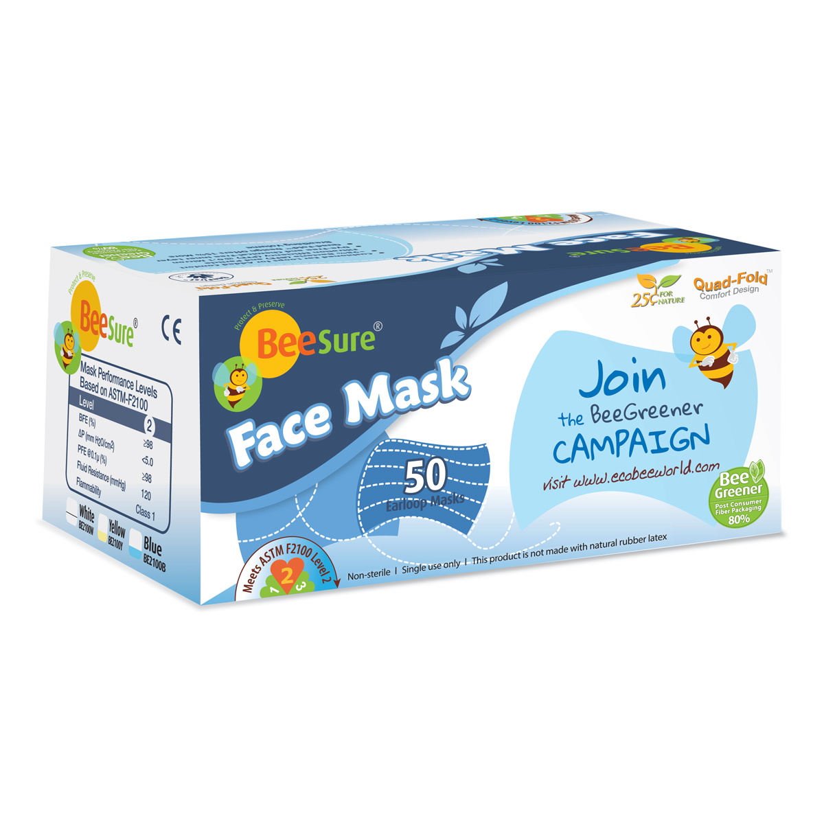 BeeSure Blue Face Mask Level 2 50Bx
