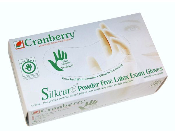 Cranberry Silkcare Latex PF Gloves (M) 100Bx