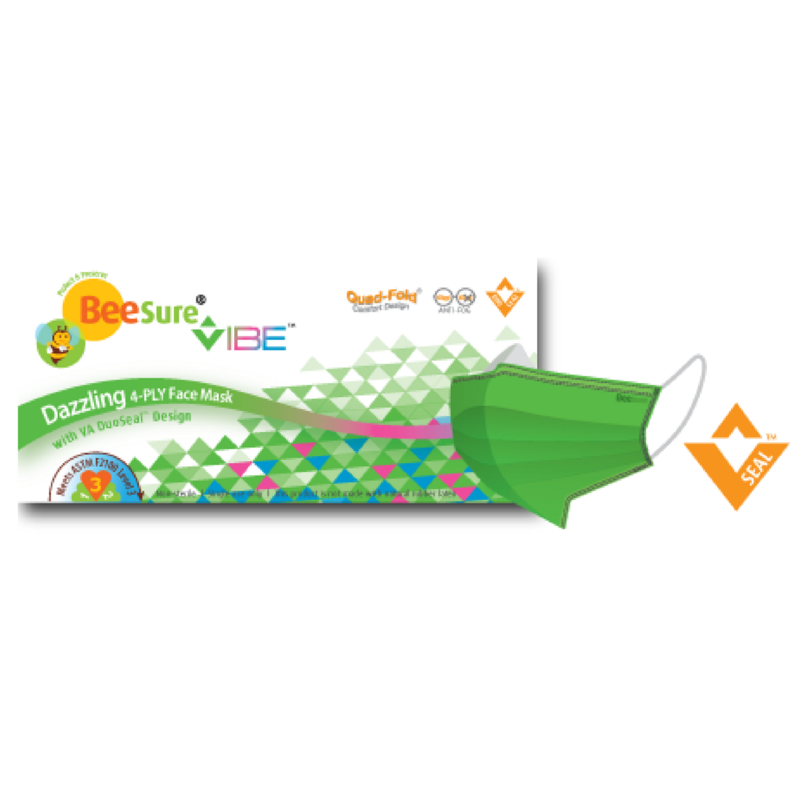 BeeSure Vibe Face Masks Dazzling Green Level 3 50Bx