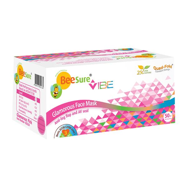 BeeSure Vibe Face Mask Glamorous Pink Level 3 50Bx
