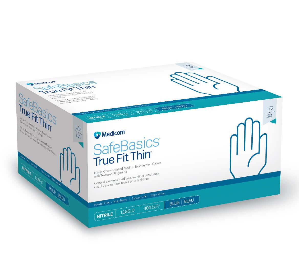 SafeBasics True Fit Thin Blue Nitrile Exam Gloves - Latex Free Powder Free 300/Pkg - Small