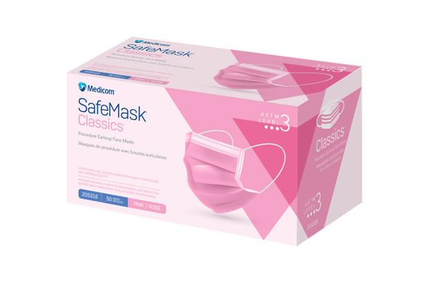 SafeMask Classics Earloop Masks Level 3 Pink 50Bx