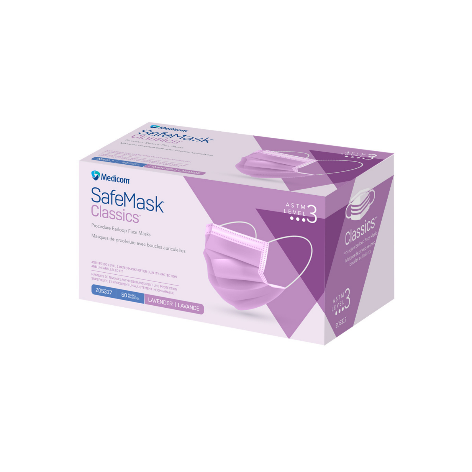 SafeMask Classics Earloop Masks Level 3 Lavender 50Bx