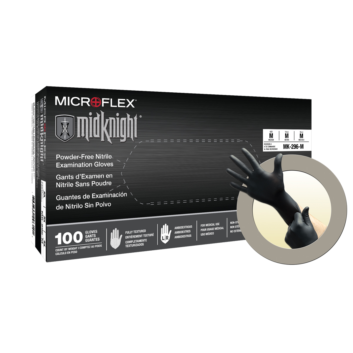 MICROFLEX - MIDKNIGHT POWDER-FREE NITRILE BLACK EXAM GLOVES - Small